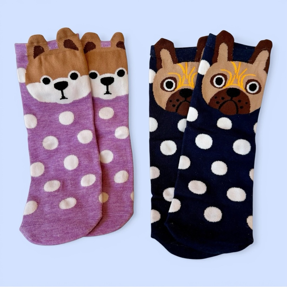 Cute Puppy Face Print Socks Set Polka‎ Dots NWOT
